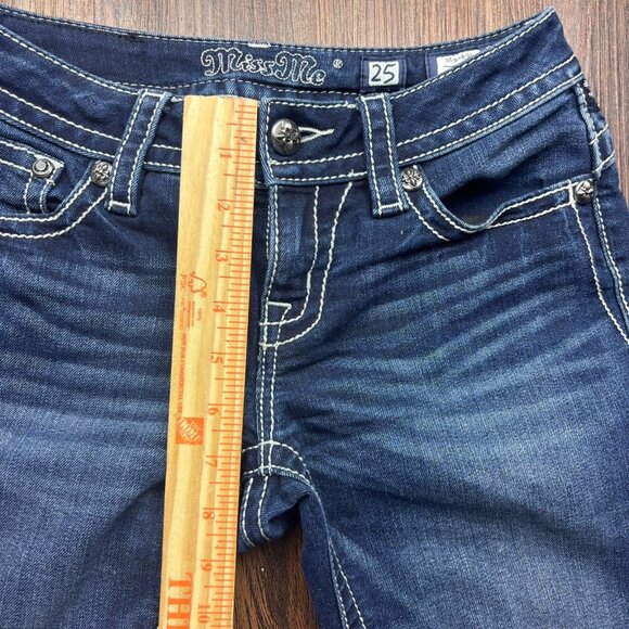 Miss Me Mid-Rise Boot Jeans Distressed Medium Wash Flap Pockets Size 25 - Picture 9 of 12